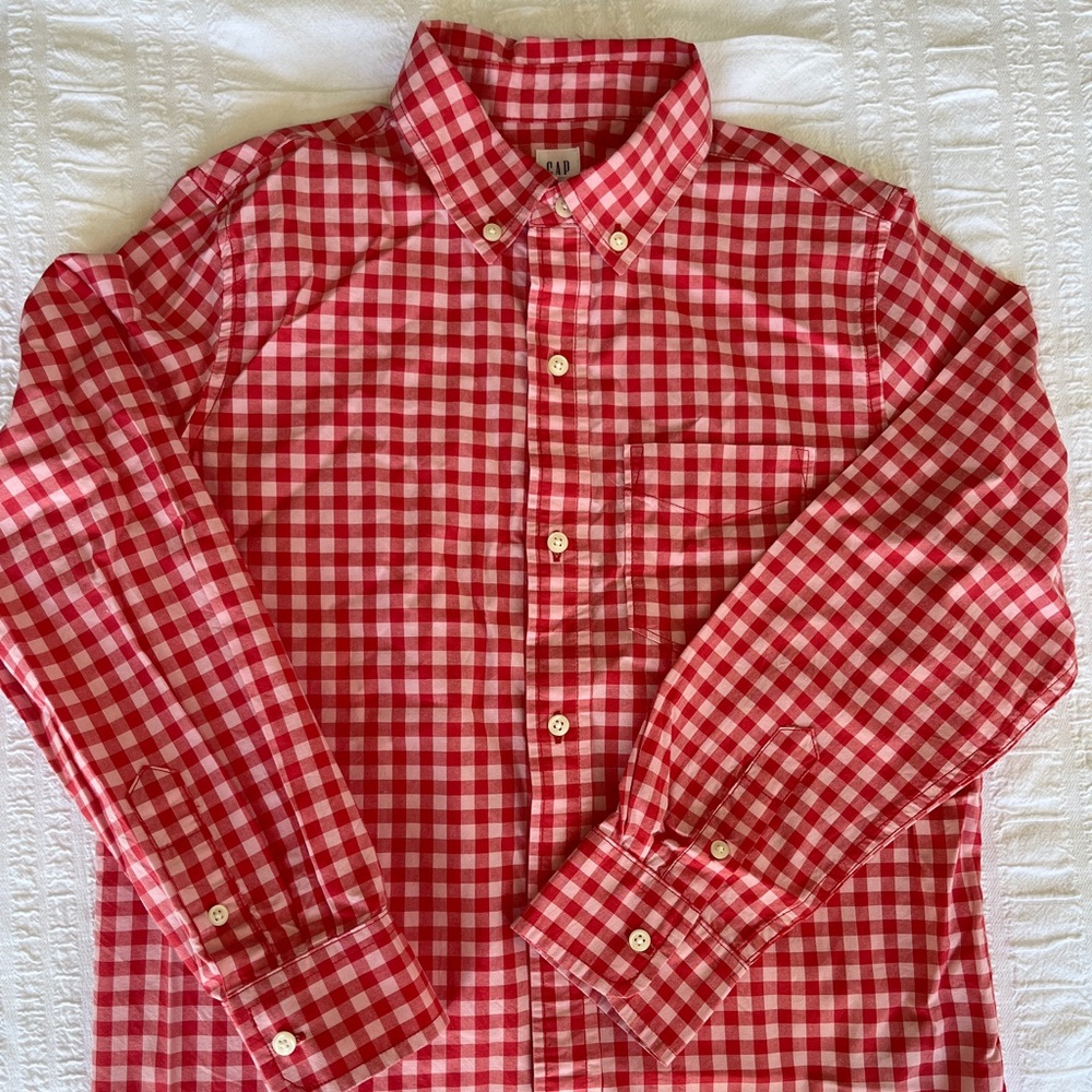Preppy Fabulous Gap Kids Boys L (10) Red/ Light Pink Gingham Button Up Shirt